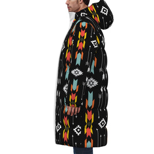 Black Designer Tribal Art Unisex Long Down Jacket