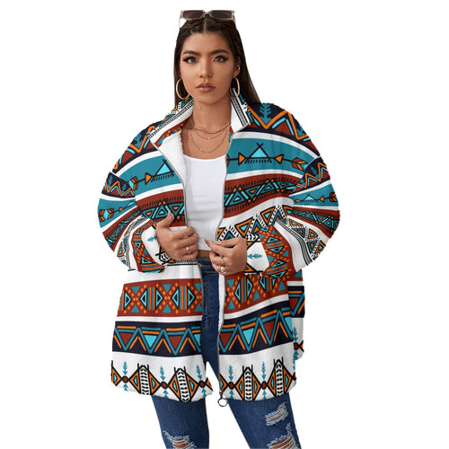 Designer Tribal Art Unisex Borg Fleece Stand-up Collar Coat With Zipper Closure(Plus Size)
