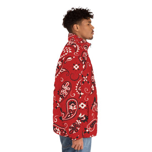 Red Paisley Men's Puffer Jacket