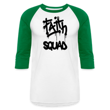 Load image into Gallery viewer, Faith Squad Baseball T-Shirt - white/kelly green