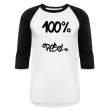 Load image into Gallery viewer, Unisex 100% Rebel Baseball T-Shirt - white/black