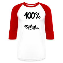 Load image into Gallery viewer, Unisex 100% Rebel Baseball T-Shirt - white/red