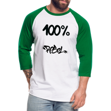 이미지를 갤러리 뷰어에 로드 , Unisex 100% Rebel Baseball T-Shirt - white/kelly green