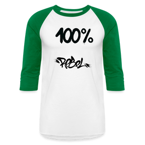 Unisex 100% Rebel Baseball T-Shirt - white/kelly green